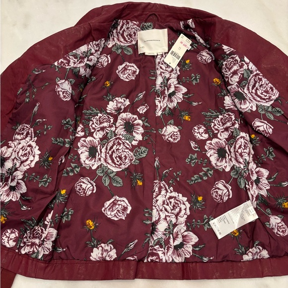 NWT Anthropologie Petula Puff Sleeved Moto Jacket, wine color, XS - Picture 3 of 6